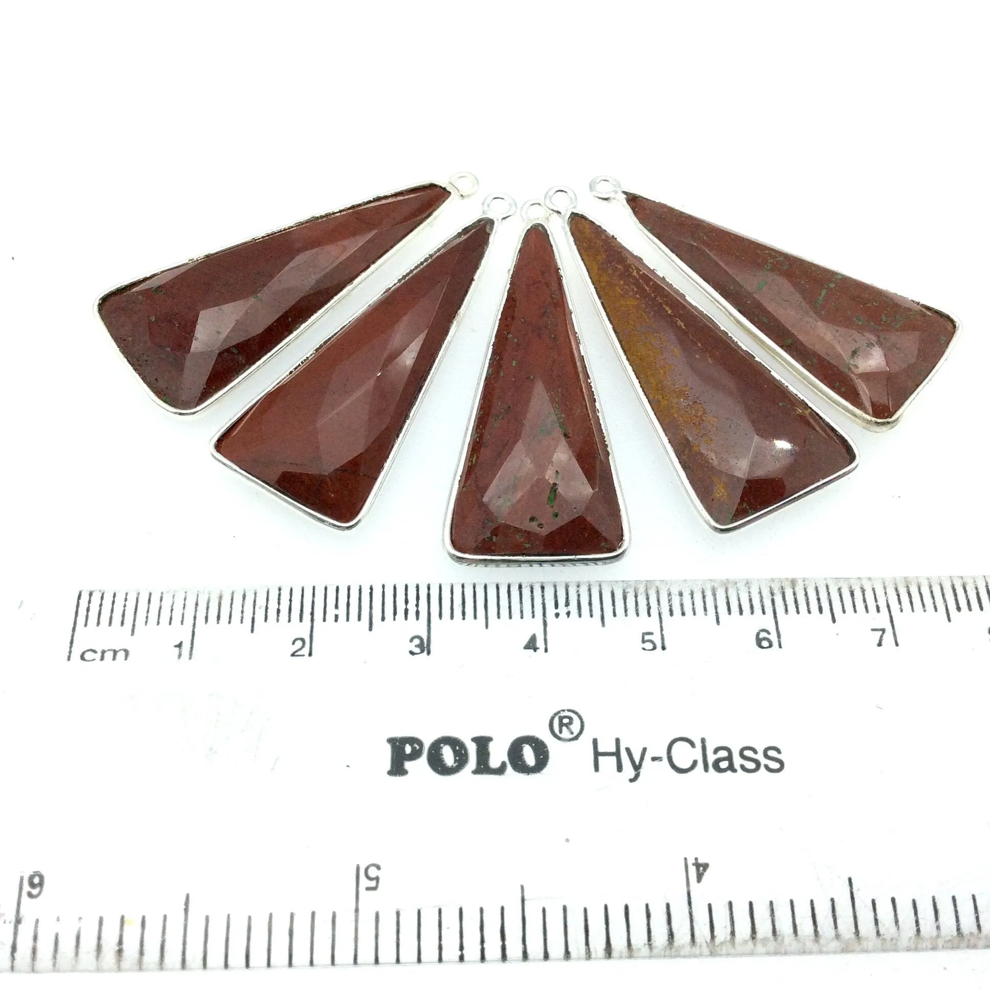 Silver Finish Faceted Red Jasper Long Triangle Shaped Bezel Pendant Component - Measuring 15mm x 35mm - Natural Semi-precious Gemstone