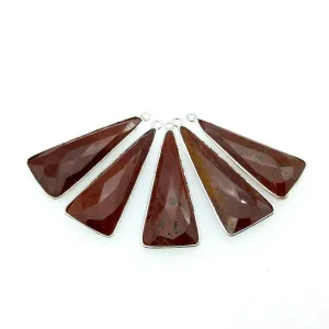 Silver Finish Faceted Red Jasper Long Triangle Shaped Bezel Pendant Component - Measuring 15mm x 35mm - Natural Semi-precious Gemstone