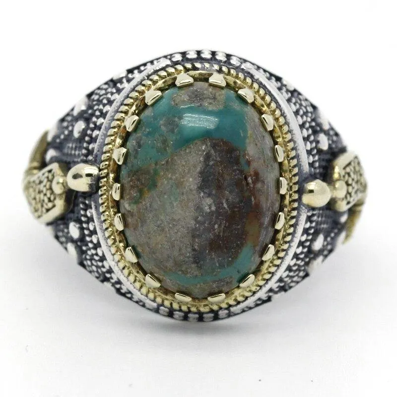 Silver Natural Green Turquoise stone Men's Ring