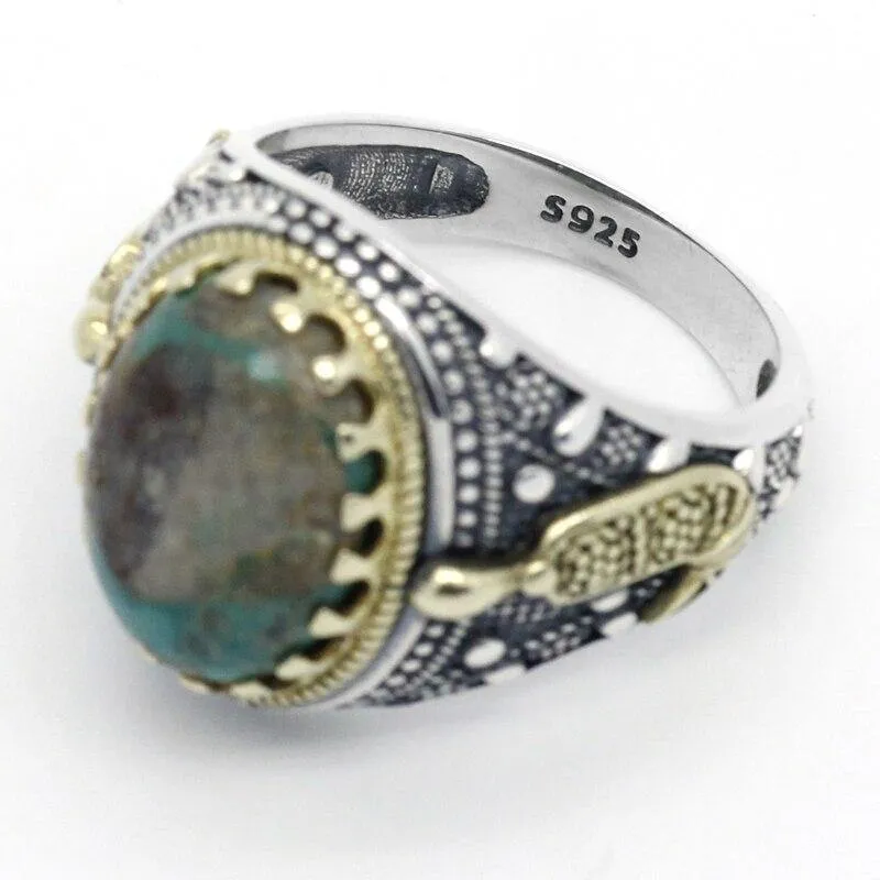 Silver Natural Green Turquoise stone Men's Ring