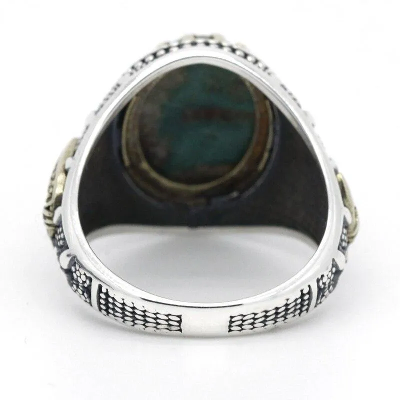 Silver Natural Green Turquoise stone Men's Ring