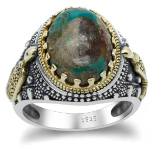Silver Natural Green Turquoise stone Men's Ring