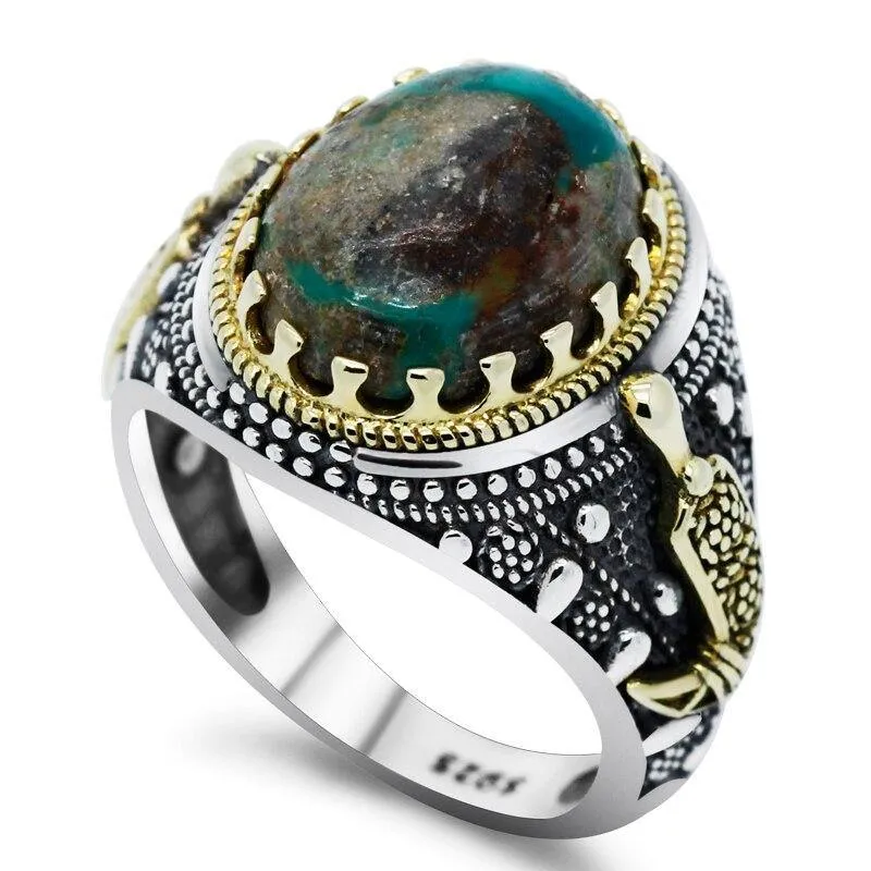 Silver Natural Green Turquoise stone Men's Ring