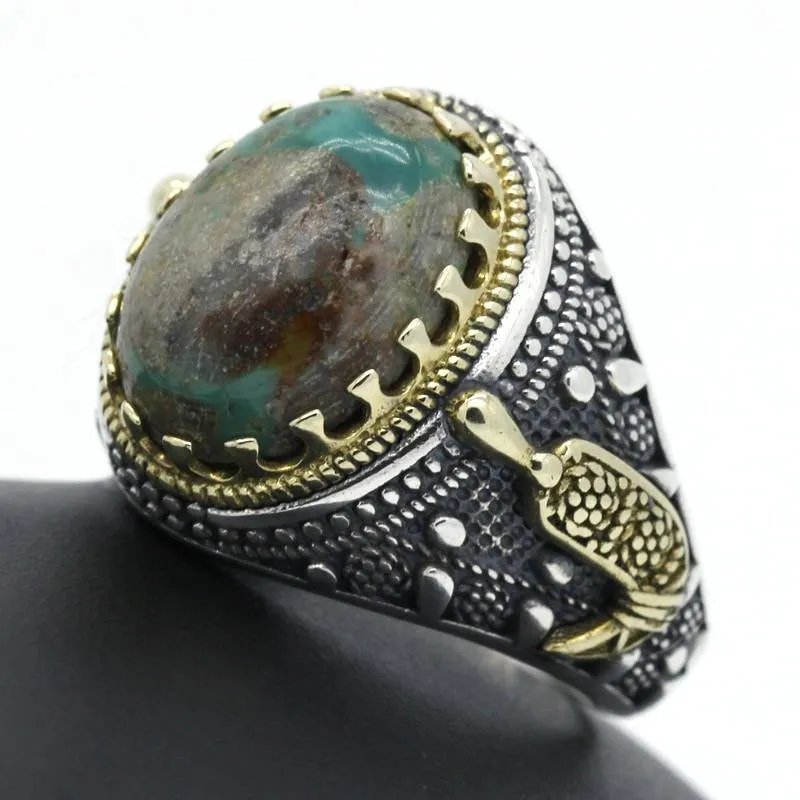 Silver Natural Green Turquoise stone Men's Ring