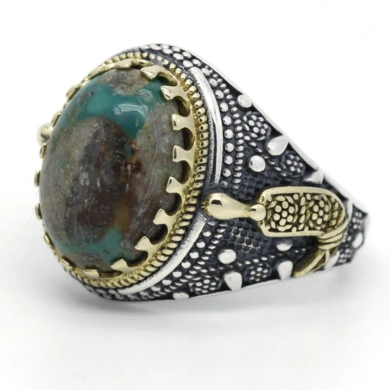 Silver Natural Green Turquoise stone Men's Ring