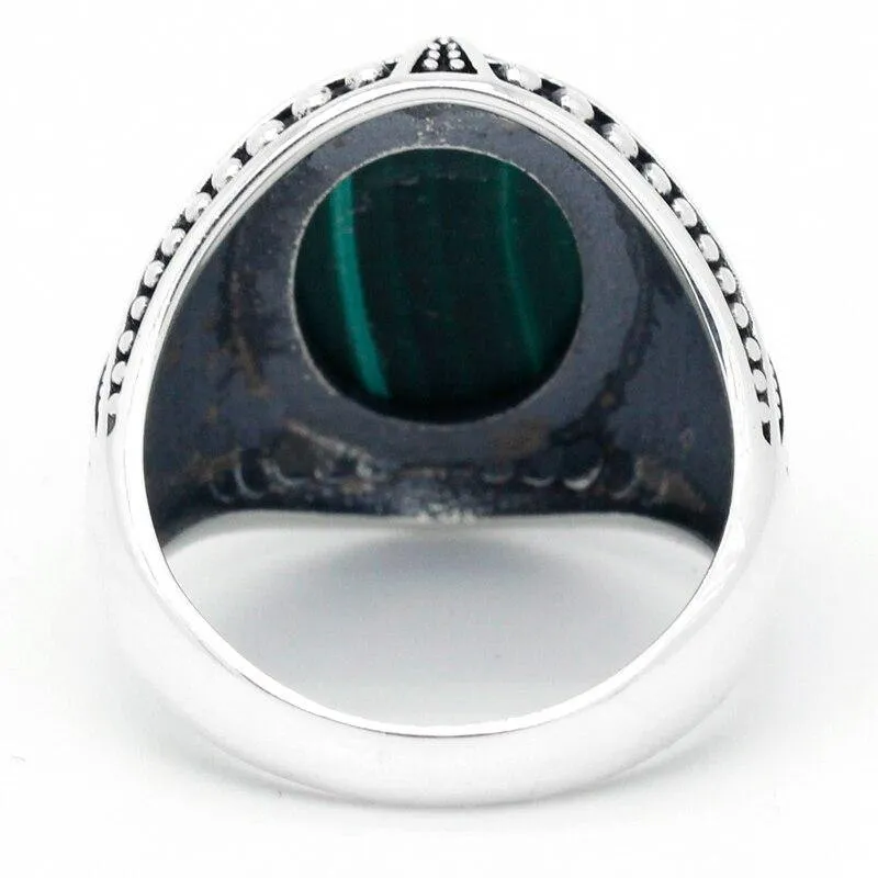 Silver Natural Malachite Gemstone Vintage Ring