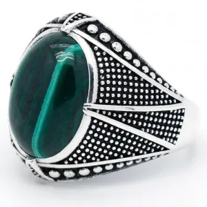 Silver Natural Malachite Gemstone Vintage Ring