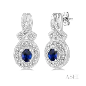 Silver Oval Shape Gemstone & Diamond Earrings