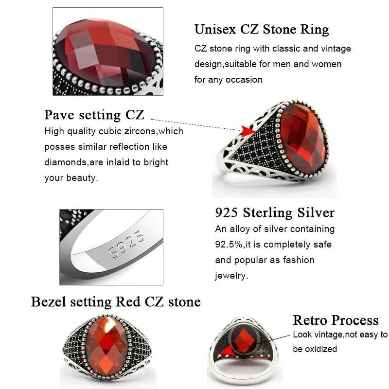 Silver Red and Black CZ Crystals Vintage Ring