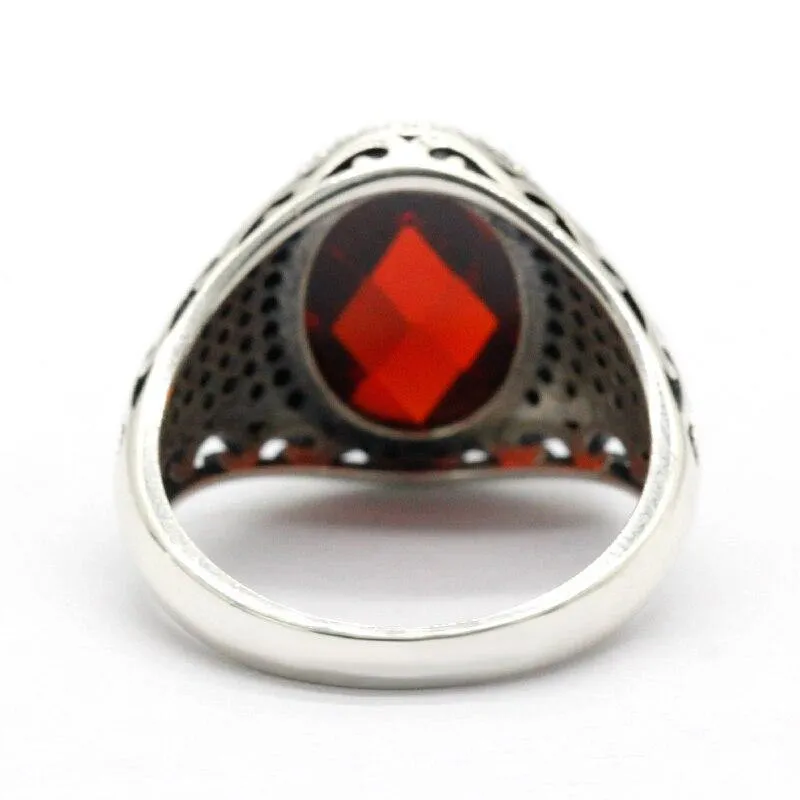 Silver Red and Black CZ Crystals Vintage Ring