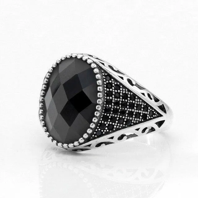 Silver Red and Black CZ Crystals Vintage Ring