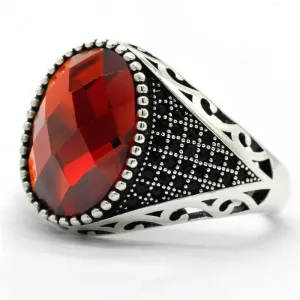 Silver Red and Black CZ Crystals Vintage Ring