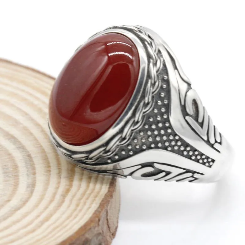 Silver Red Onyx Stone Transparent CZ men's Ring