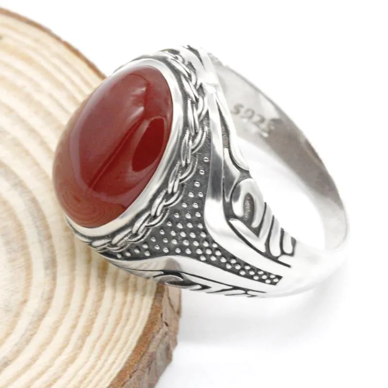 Silver Red Onyx Stone Transparent CZ men's Ring