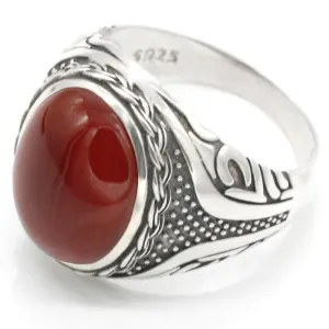 Silver Red Onyx Stone Transparent CZ men's Ring