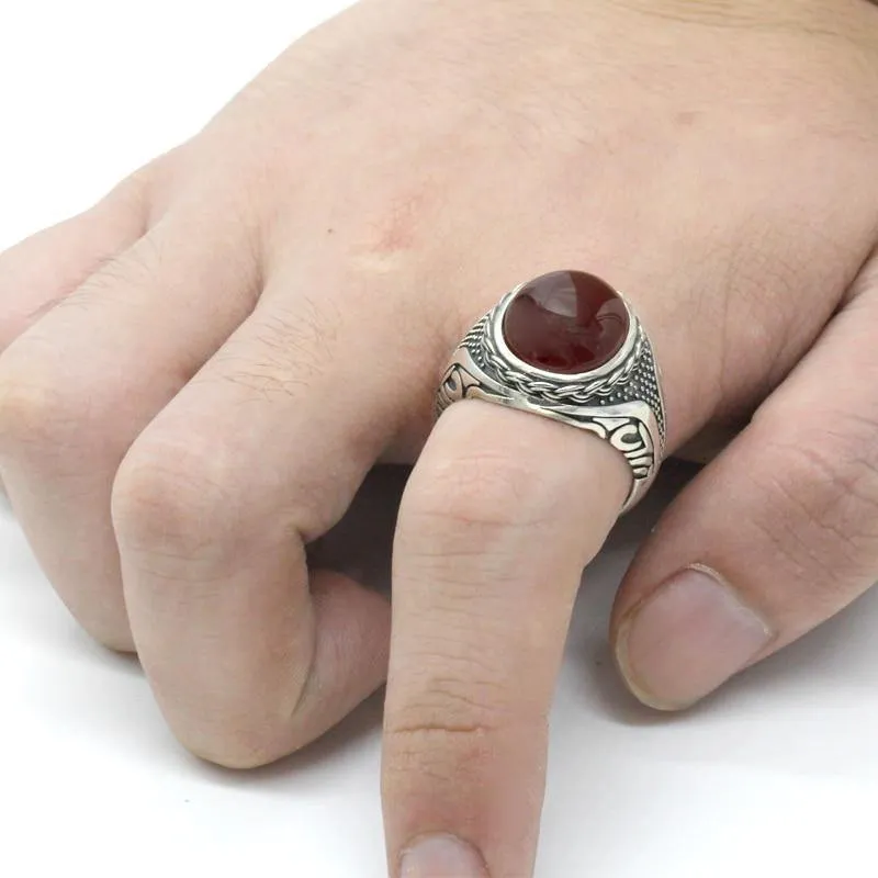 Silver Red Onyx Stone Transparent CZ men's Ring