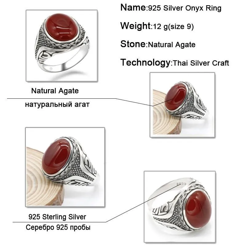 Silver Red Onyx Stone Transparent CZ men's Ring
