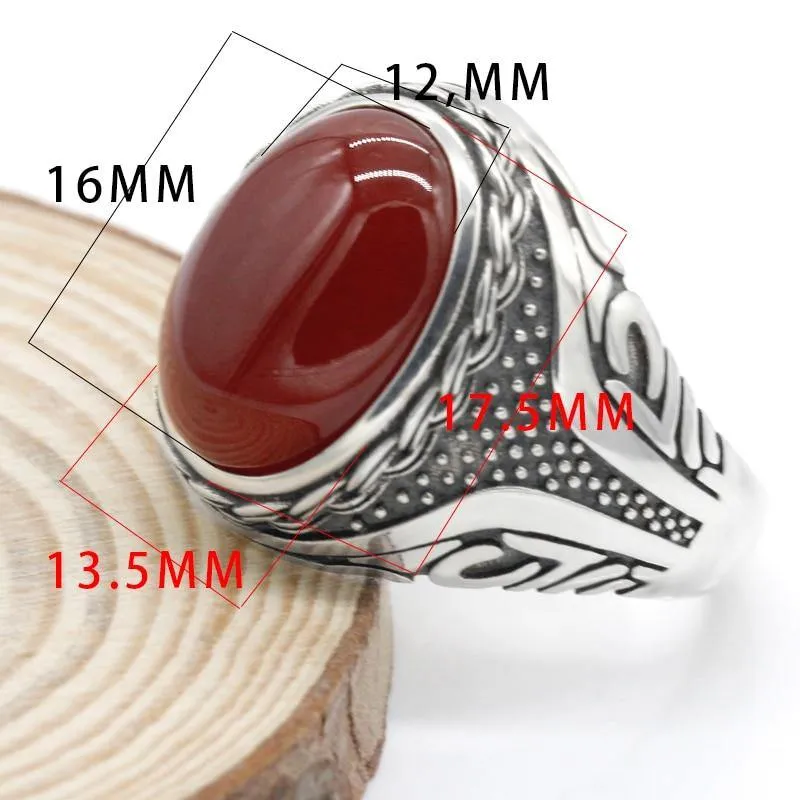 Silver Red Onyx Stone Transparent CZ men's Ring