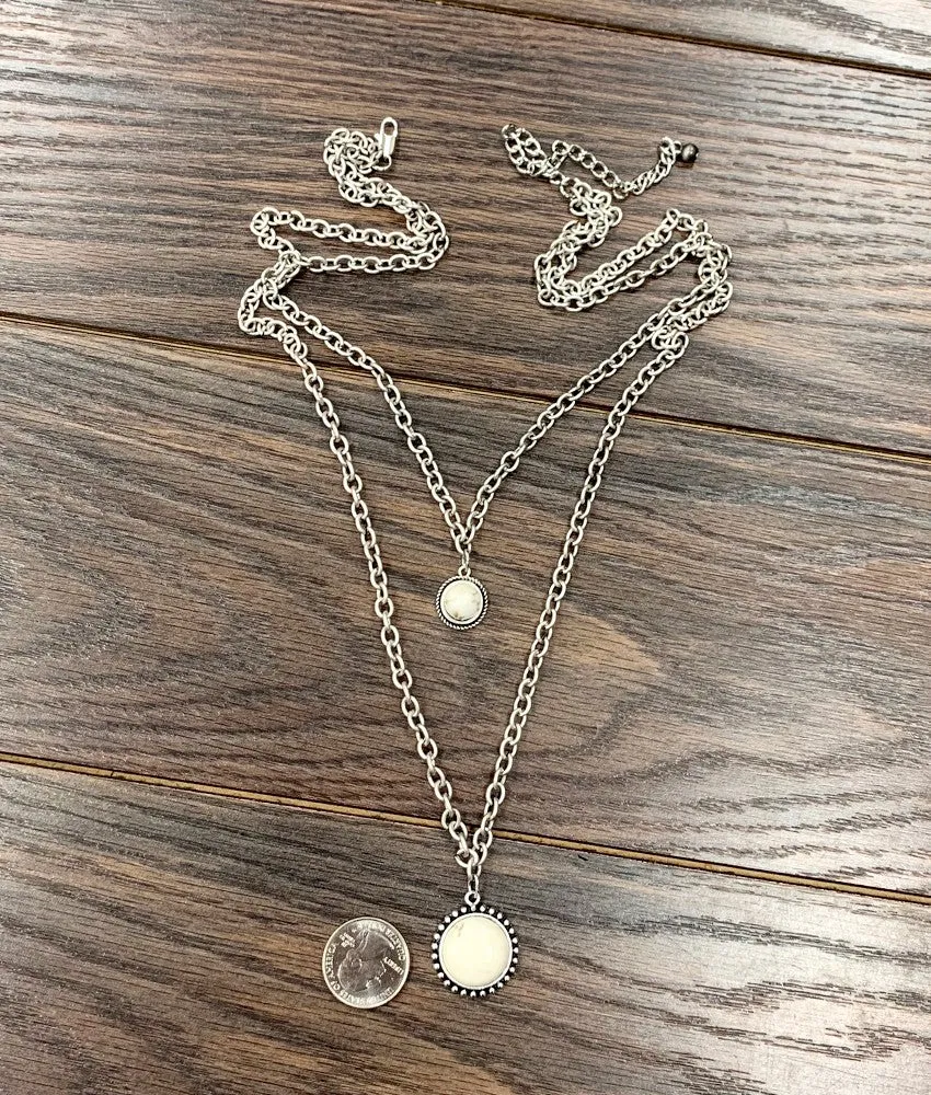 Silver Two Strand White Turquoise Necklace