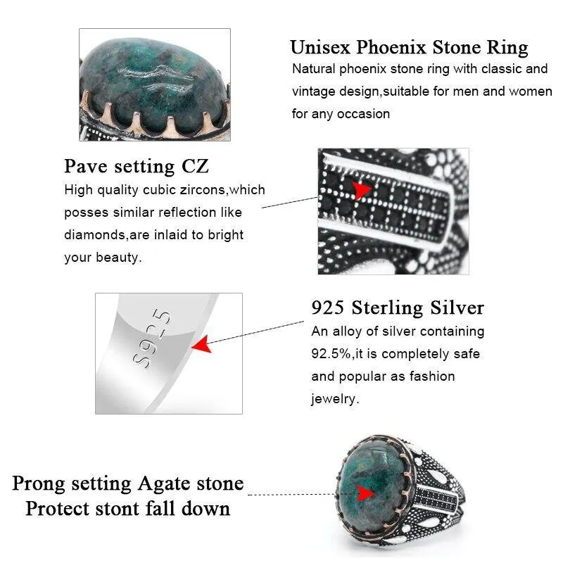 Silver Water Drop Design Natural Phoenix & Black CZ Ring