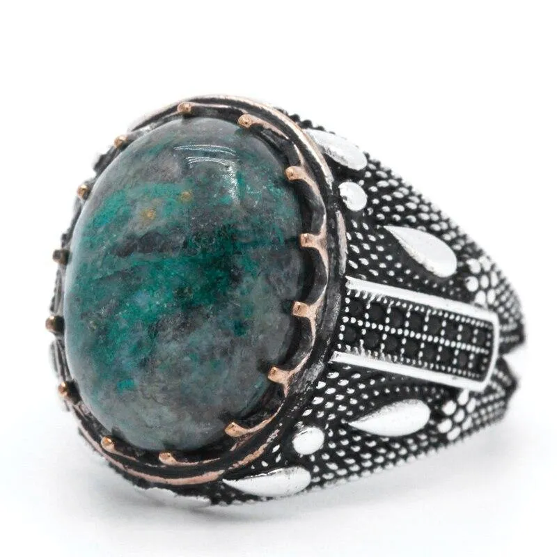 Silver Water Drop Design Natural Phoenix & Black CZ Ring