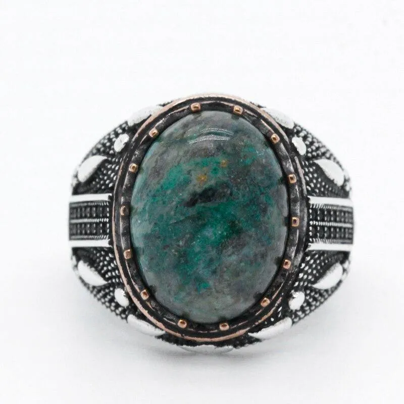 Silver Water Drop Design Natural Phoenix & Black CZ Ring