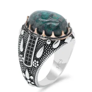 Silver Water Drop Design Natural Phoenix & Black CZ Ring