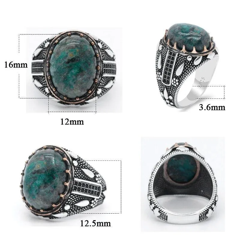 Silver Water Drop Design Natural Phoenix & Black CZ Ring
