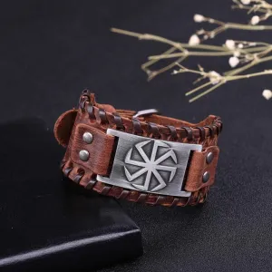 Slavic Wheel Kolovrat Talisman Charm Bracelets Leather Wrap