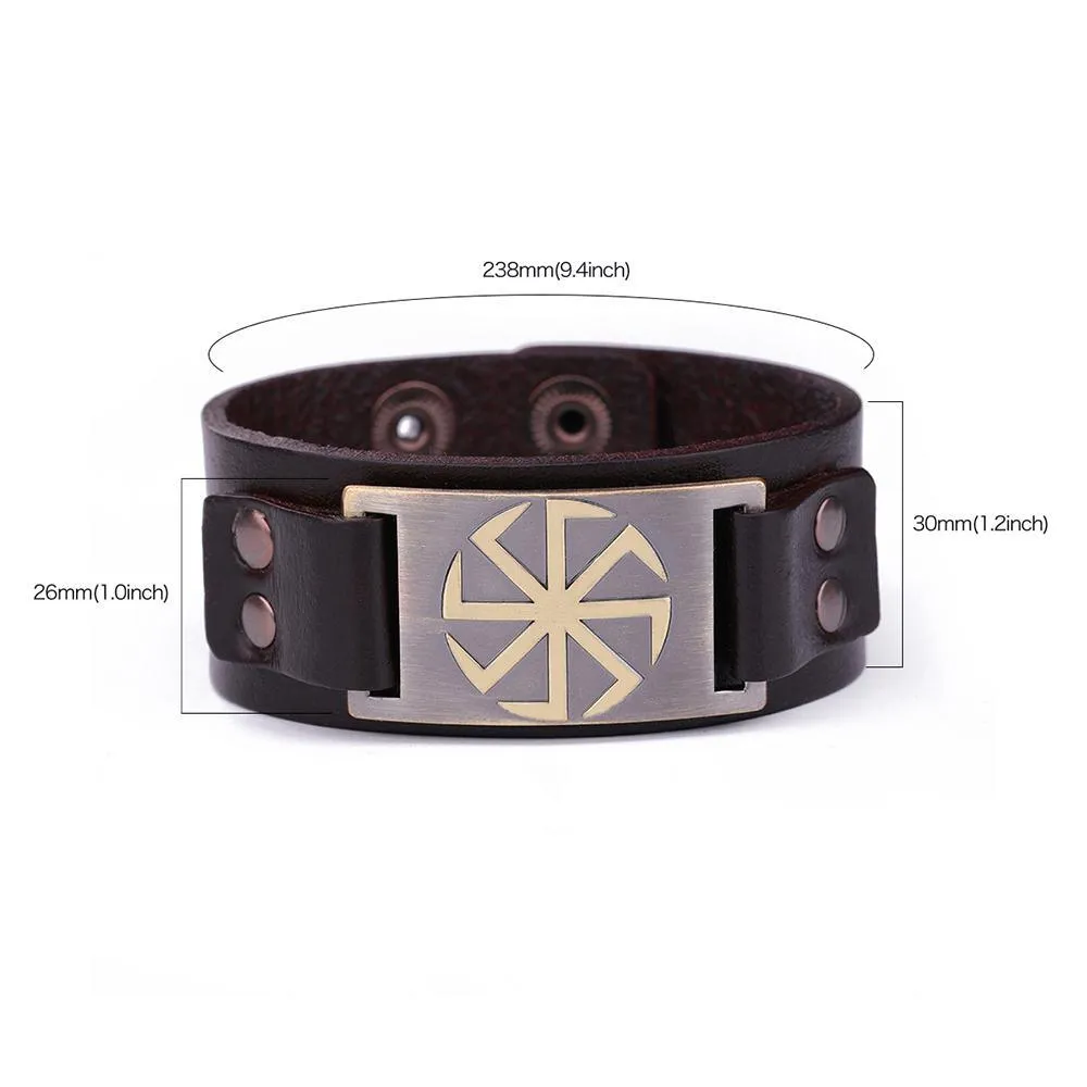 Slavic Wheel Kolovrat Talisman Charm Bracelets Leather Wrap