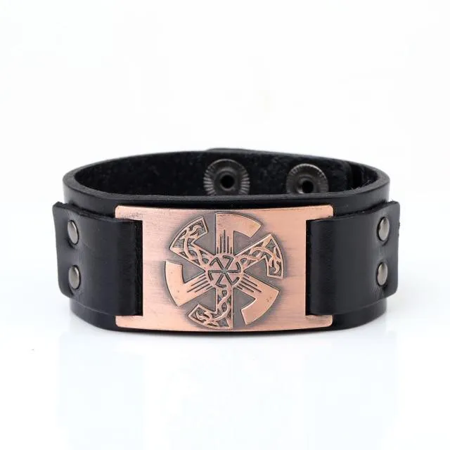 Slavic Wheel Kolovrat Talisman Charm Bracelets Leather Wrap