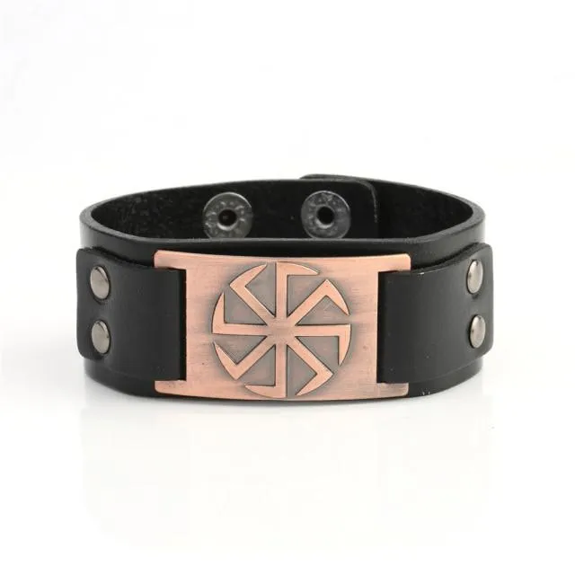 Slavic Wheel Kolovrat Talisman Charm Bracelets Leather Wrap