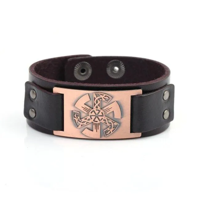 Slavic Wheel Kolovrat Talisman Charm Bracelets Leather Wrap