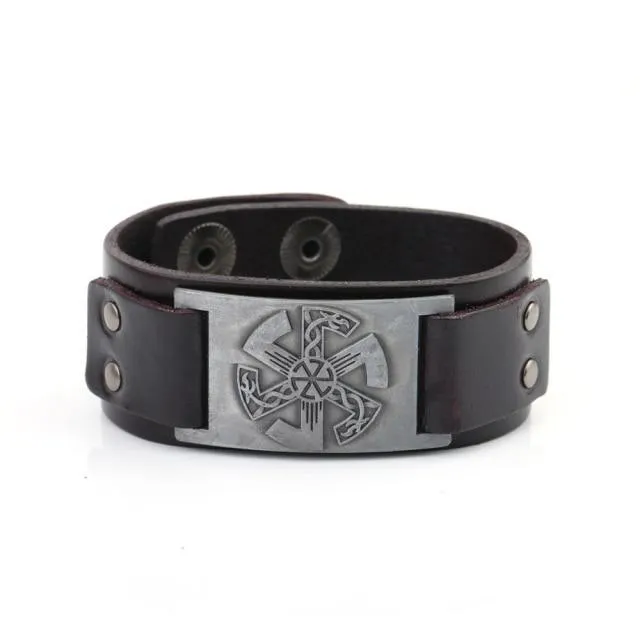 Slavic Wheel Kolovrat Talisman Charm Bracelets Leather Wrap