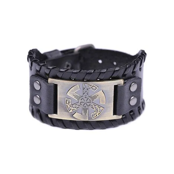Slavic Wheel Kolovrat Talisman Charm Bracelets Leather Wrap