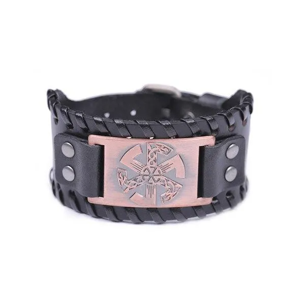 Slavic Wheel Kolovrat Talisman Charm Bracelets Leather Wrap
