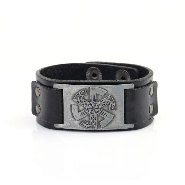 Slavic Wheel Kolovrat Talisman Charm Bracelets Leather Wrap