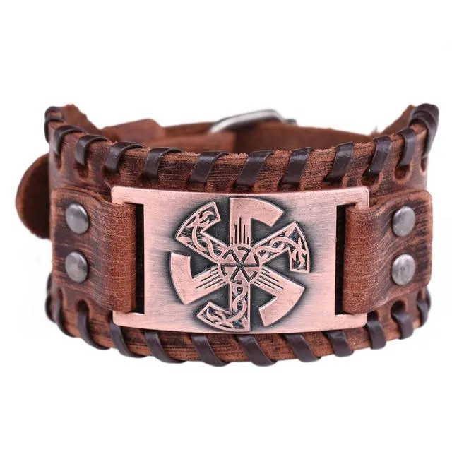 Slavic Wheel Kolovrat Talisman Charm Bracelets Leather Wrap
