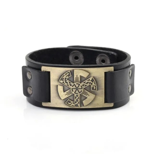 Slavic Wheel Kolovrat Talisman Charm Bracelets Leather Wrap