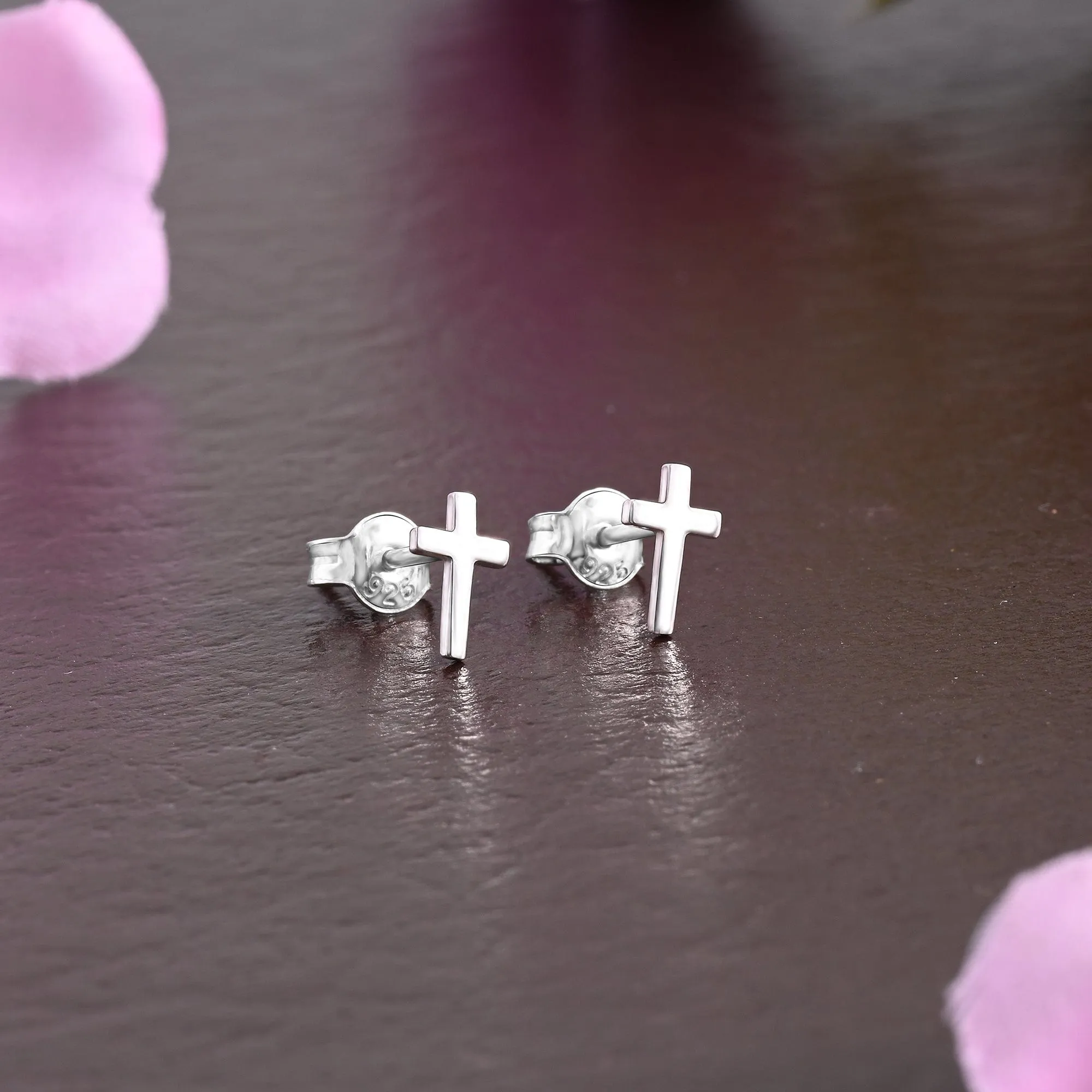 Small Cross Earrings Stud Sterling Silver