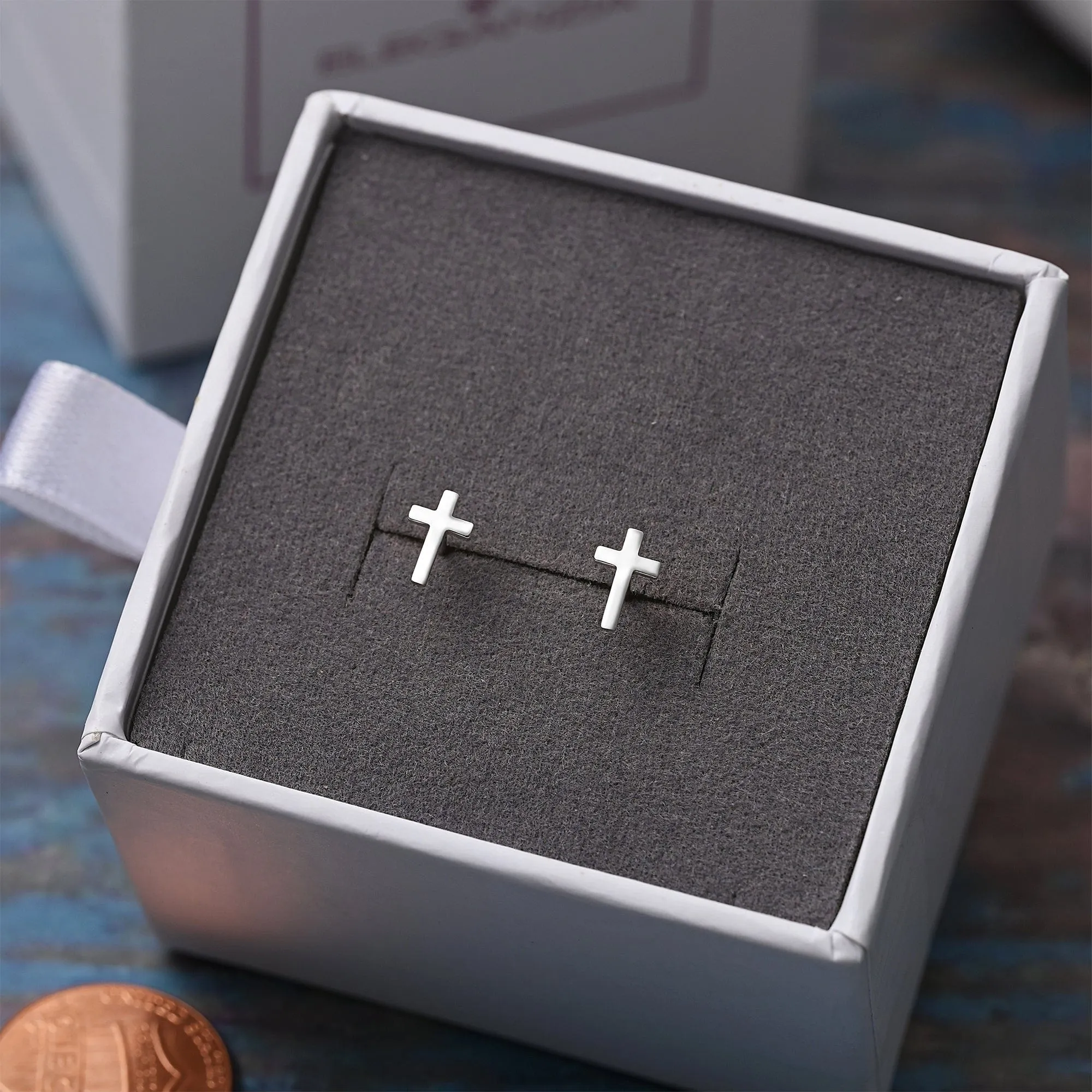 Small Cross Earrings Stud Sterling Silver