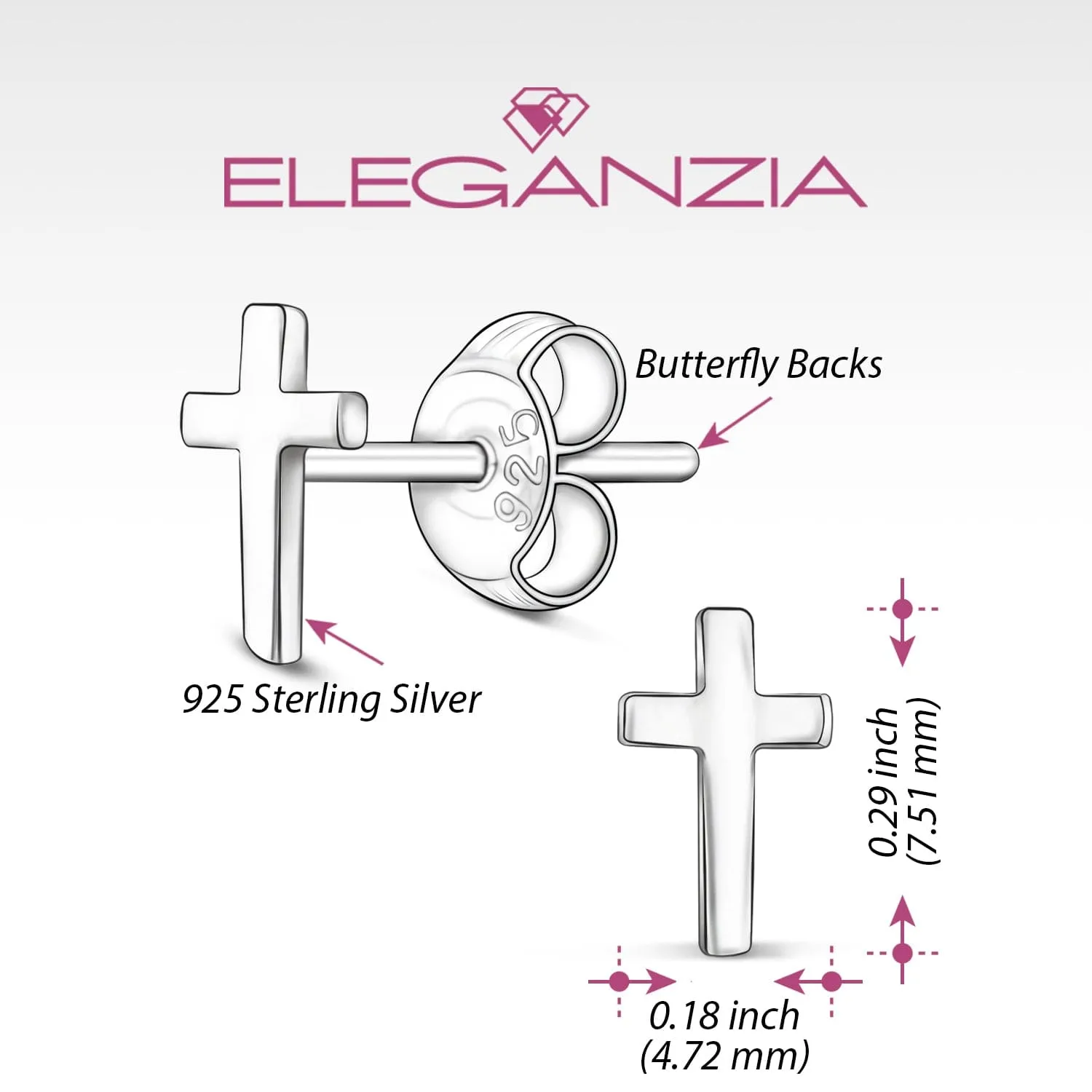 Small Cross Earrings Stud Sterling Silver