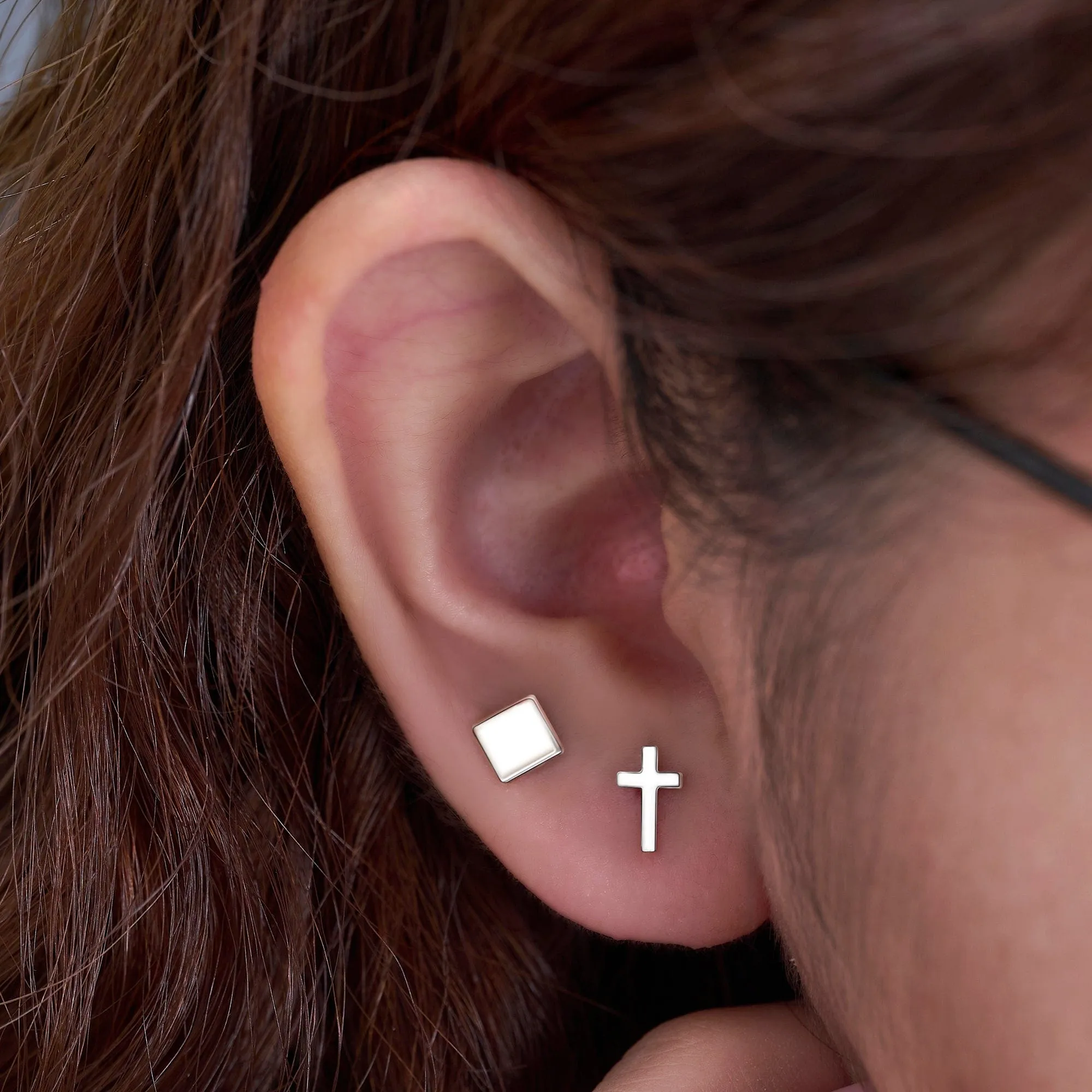 Small Cross Earrings Stud Sterling Silver