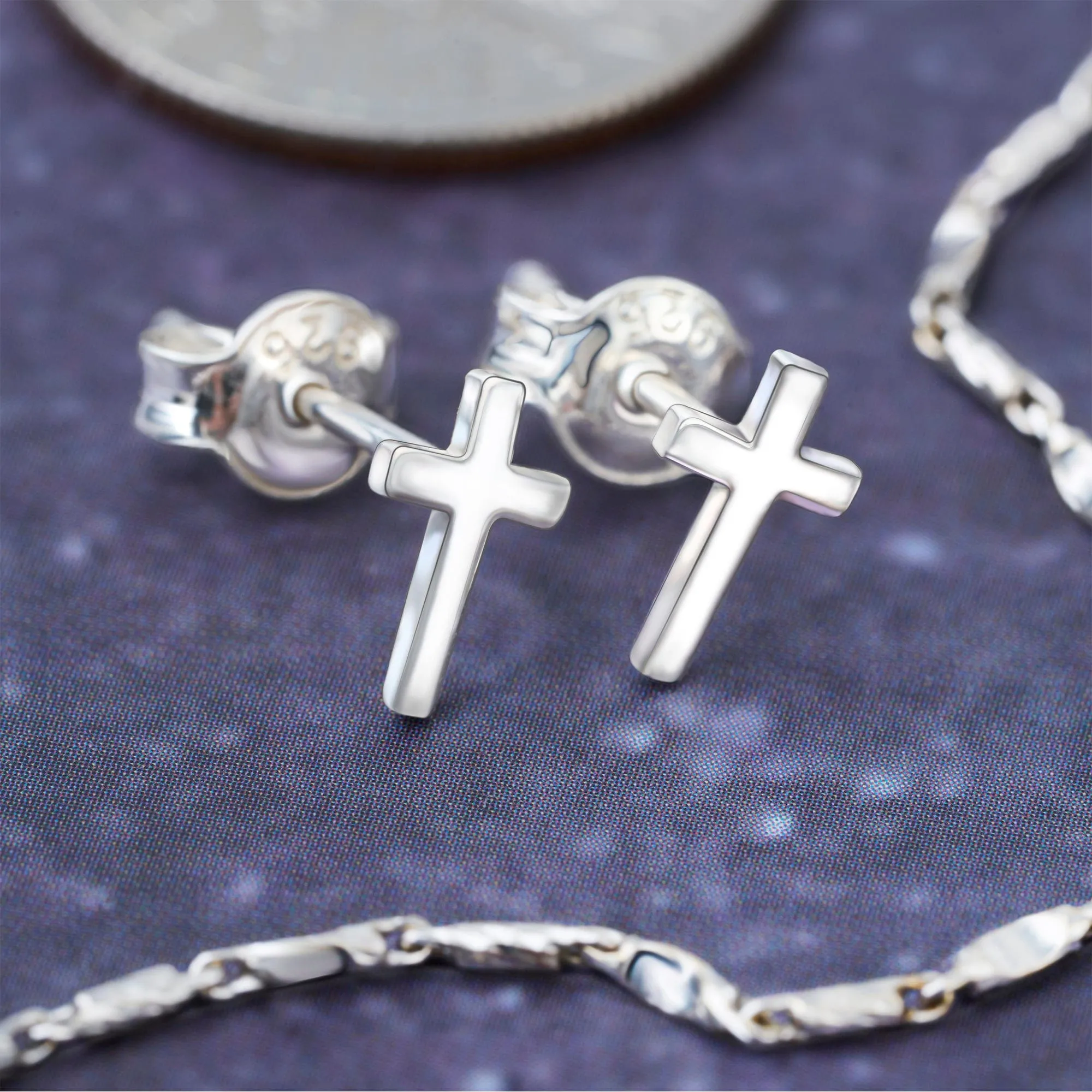 Small Cross Earrings Stud Sterling Silver
