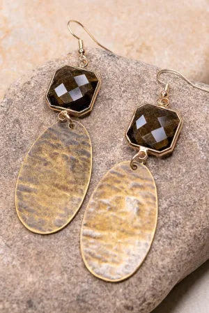 Smoky Crystal And Textured Metal Fishhook Earrings