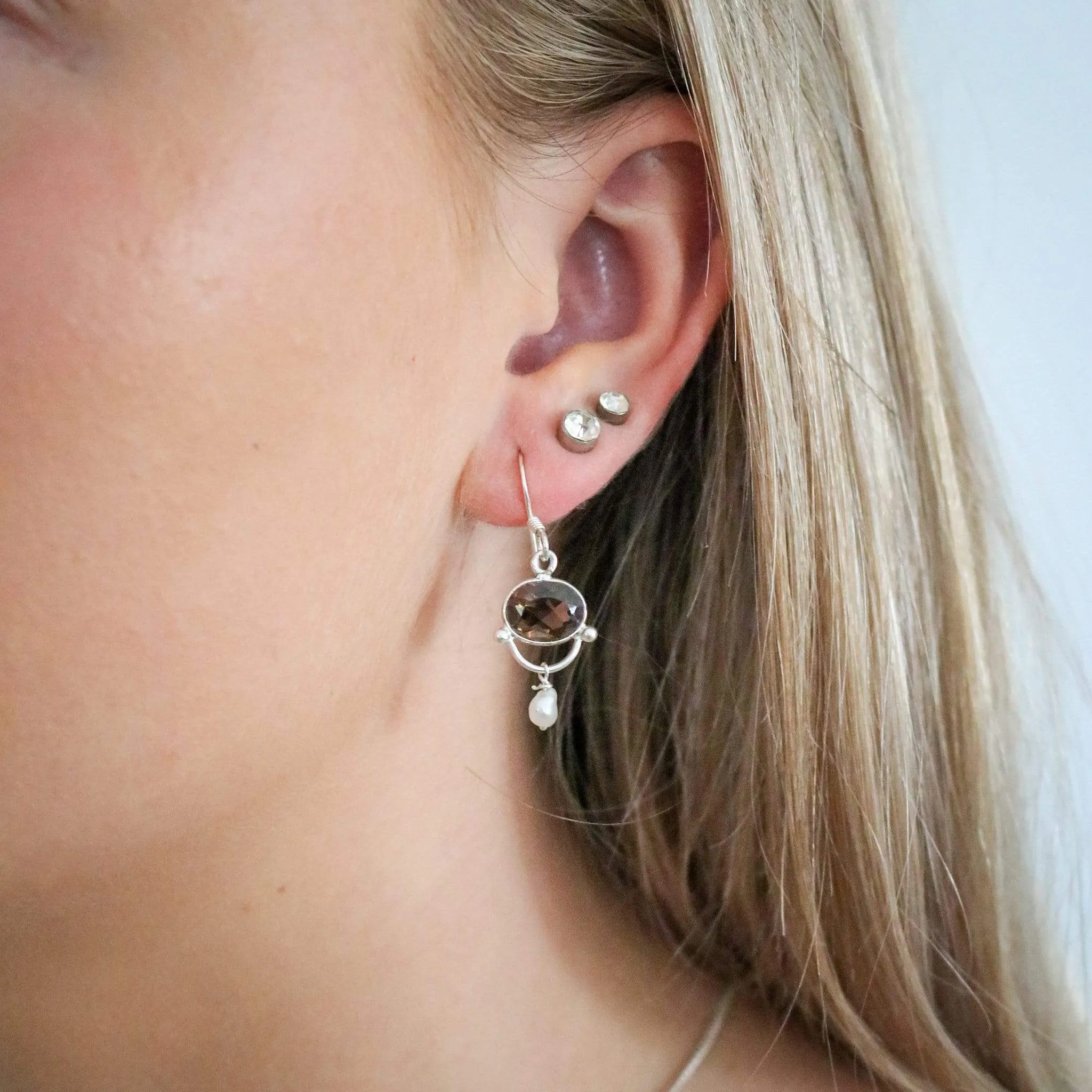 Smoky Quartz and Pearl Elegant Earrings