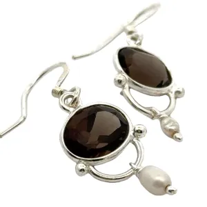 Smoky Quartz and Pearl Elegant Earrings