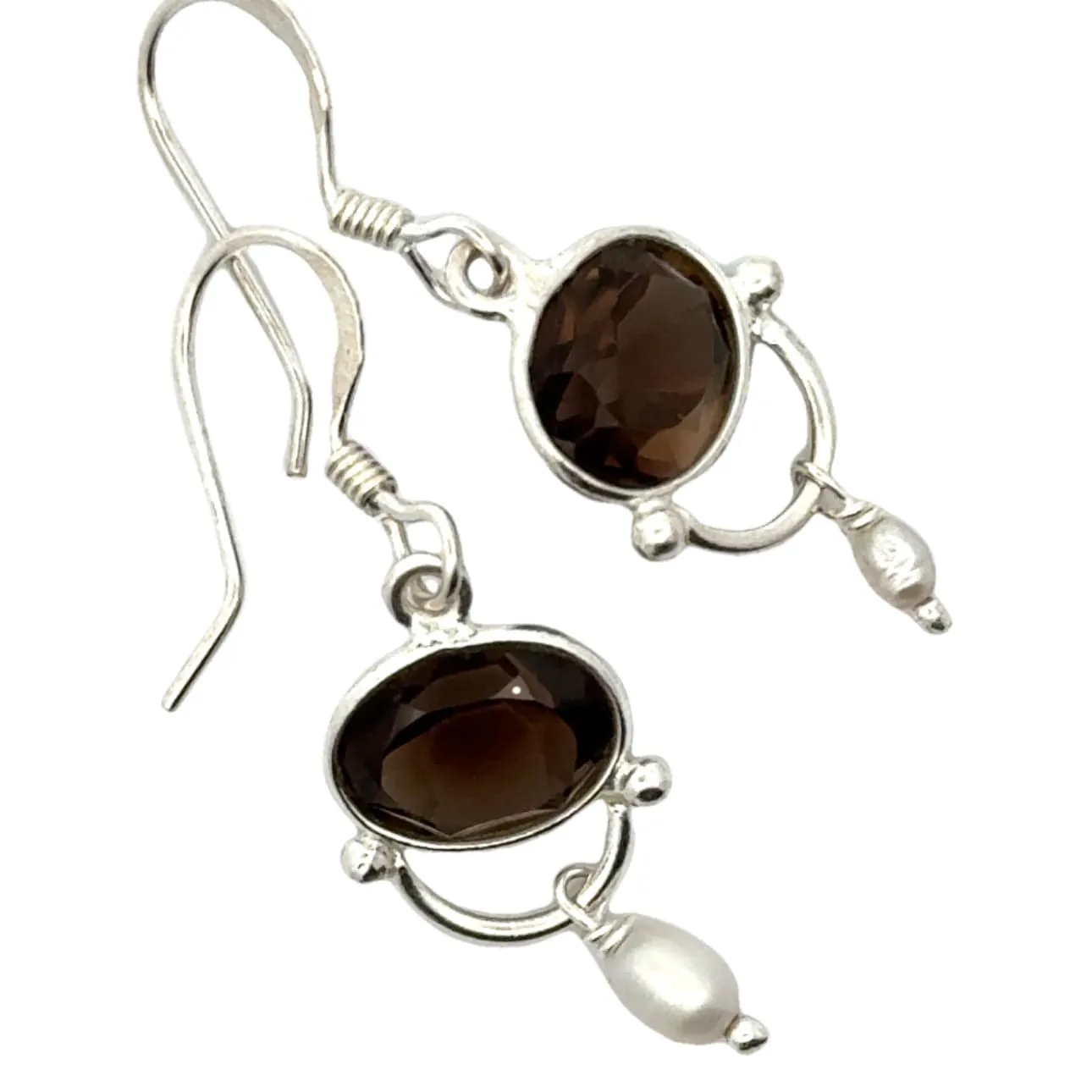 Smoky Quartz and Pearl Elegant Earrings