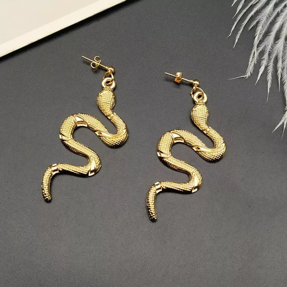 Snake earrings dangle drop snake earrings black silver gold dark chrome goth Jewelry