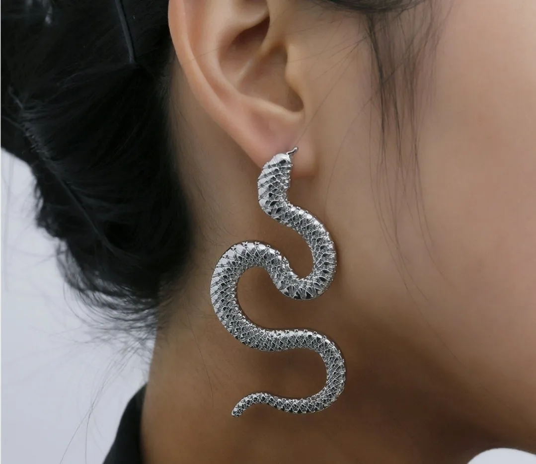 Snake earrings dangle drop snake earrings black silver gold dark chrome goth Jewelry